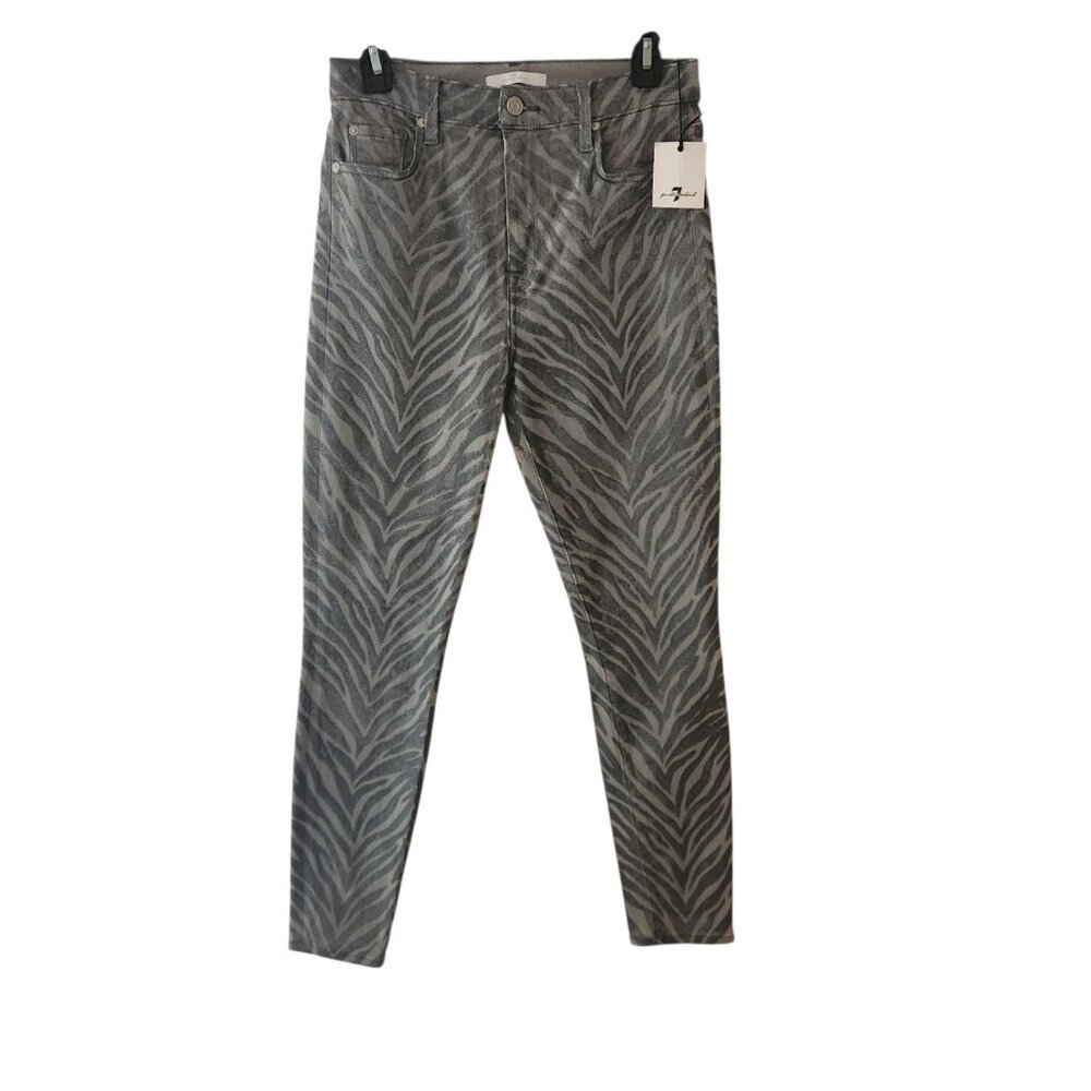 7 For All Mankind High Waist Ankle‎ Skinny Jeans Metallic Zebra Size 28 NWT NEW
